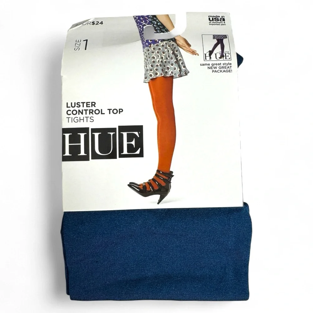 HUE Apollo Blue Luster Control‎ Top Tights Womens Size 1